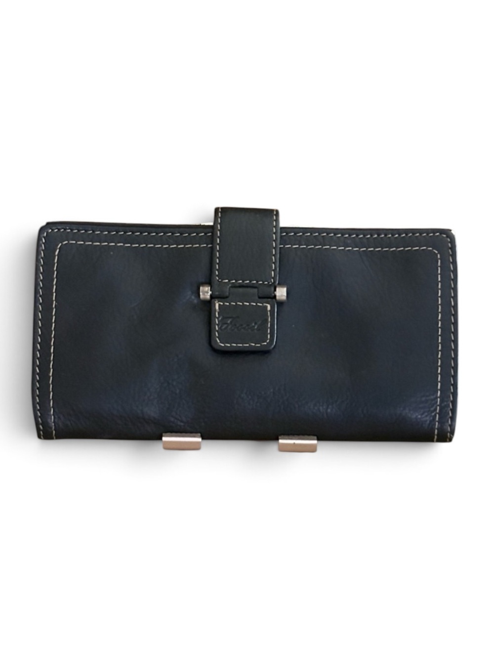 Fossil Black Leather Bi-Fold Wallet with Kiss Lock Coin Pocket